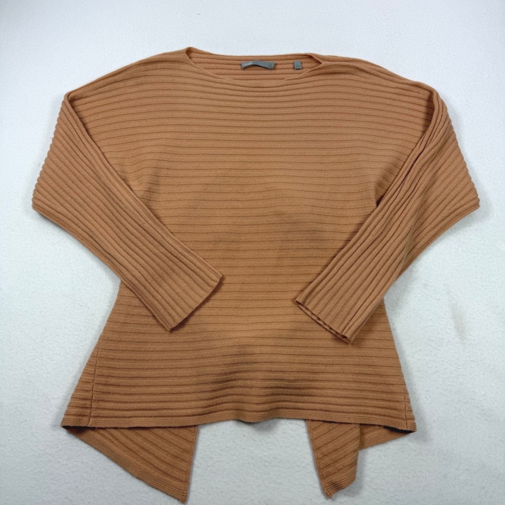 Vince Wool Cashmere Ribbed Open Back Tie Sweater Camel Tan Large